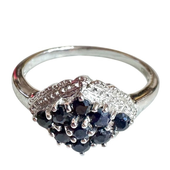 Genuine Sapphire Cluster Sterling Silver Ring (9) - Picture 4 of 6